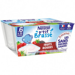 NESTLE - P'tit Brassé Fruits rouges Dessert bébé dés 6 mois - paquet de 4 pots de 90 g Sonico.fr