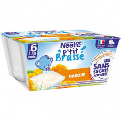 NESTLE - P'tit Brassé Mangue Dessert bébé dés 6 mois - paquet de 4 pots de 90 g Sonico.fr
