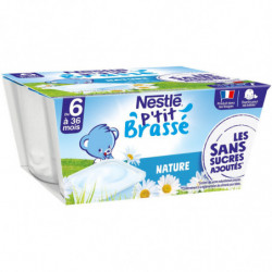 NESTLE - P'tit Brassé Nature Dessert bébé dés 6 mois - paquet de 4 pots de 90 g Sonico.fr