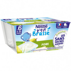 NESTLE - P'tit Brassé Poire Dessert bébé dés 6 mois - paquet de 4 pots de 90 g Sonico.fr