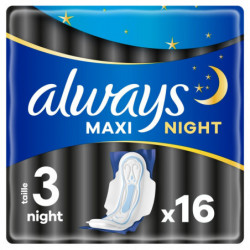 ALWAYS - Maxi Night Taille 3 Serviettes Hygiéniques avec ailettes - paquet de 16 serviettes Sonico.fr