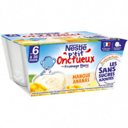 NESTLE - P'tit Onctueux au fromage blanc Mangue Ananas Dessert bébé dés 6 mois - paquet de 4 pots de 100 g Sonico.fr