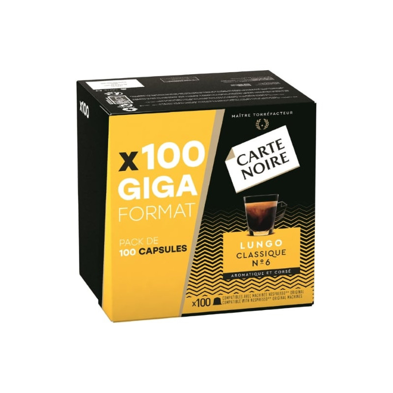 CARTE NOIRE - Lungo Café Classique N°6 Compatibles Nespresso - boite de 100 capsules - 500 g Sonico.fr