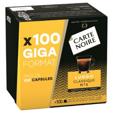 CARTE NOIRE - Lungo Café Classique N°6 Compatibles Nespresso - boite de 100 capsules - 500 g Sonico.fr