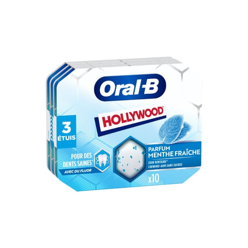 HOLLYWOOD - Oral-B Chewing-gum à la Menthe Fraîche - paquet de 3 étuis de 17 g Sonico.fr