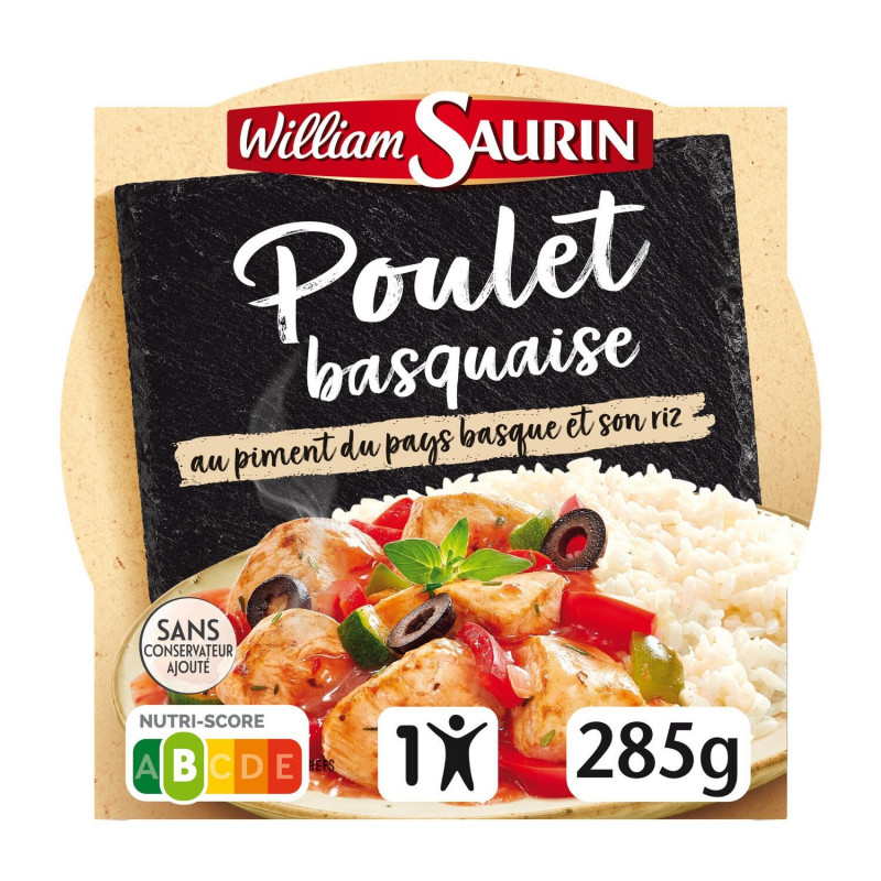 WILLIAM SAURIN - Poulet Basquaise Riz Plat cuisiné - assiette de 285 g Sonico.fr