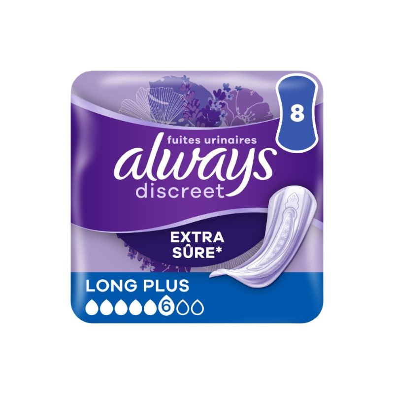 ALWAYS - Long Plus 6 gouttes Serviettes Fuites Urinaires - paquet de 8 serviettes Sonico.fr