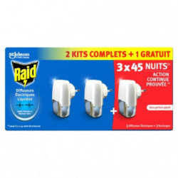 RAID - 3 Kits Complets Diffuseur Electrique Liquide anti-moustiques 45 nuits + 1 recharges - 27 ml Sonico.fr