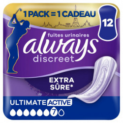 ALWAYS - Discreet Extra Sûre Ultimate Active Jour Serviettes Hygiénique - paquet de 12 serviettes Sonico.fr