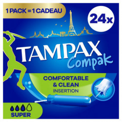 TAMPAX - Tampons Compak Super Avec Applicateur - boite de 24 tampons Sonico.fr