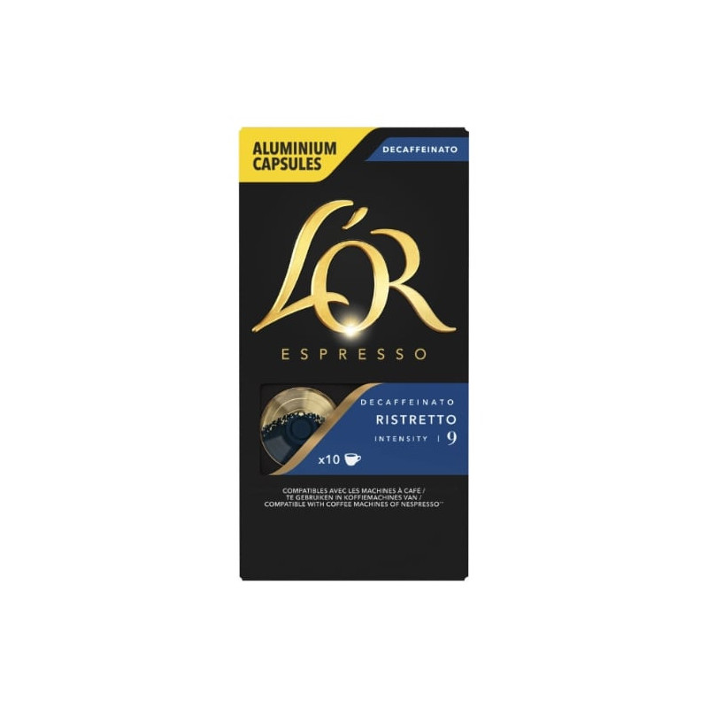 L'OR - Ristretto Décaféiné Decaffeinato Intensité 9 - paquet de 10 capsules de café compatibles Nespresso Sonico.fr