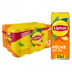LIPTON - Ice Tea Boisson au thé pêche - pack de 12 canettes de 33 cl Sonico.fr