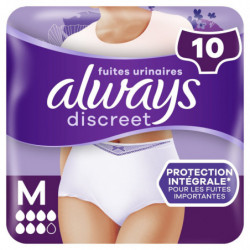 ALWAYS - Discreet Culottes Blanches Plus Taille M Fuites Urinaires - paquet de 10 Culottes Sonico.fr