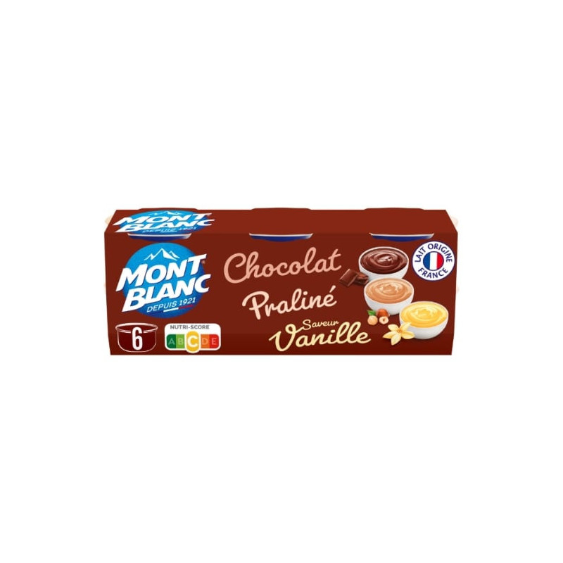 MONT BLANC - Crème Dessert Multi Variétés Chocolat Vanille Praliné - 750 g Sonico.fr