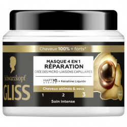 SCHWARZKOPF - GLISS Masque 4en1 Réparation pour Cheveux Secs et Abîmés Soin cheveux Intense - pot de 400 ml Sonico.fr