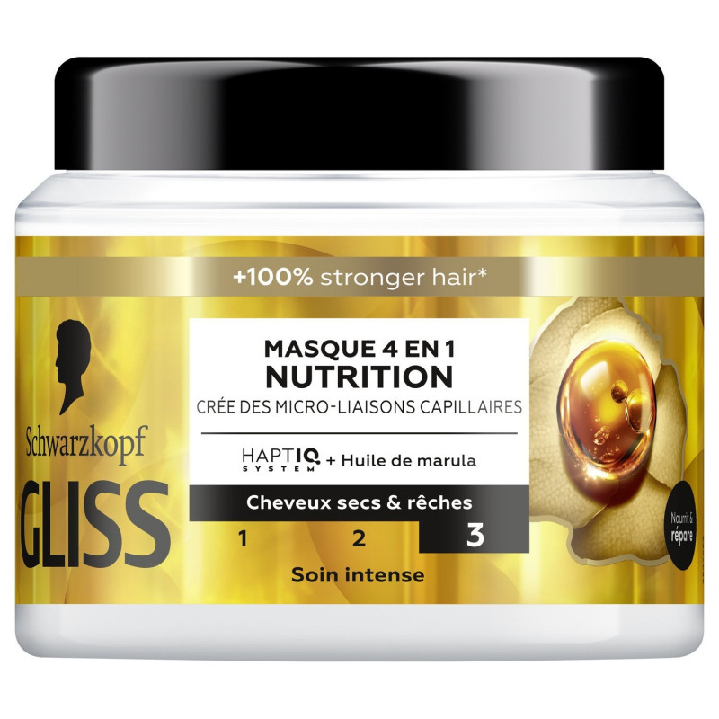 SCHWARZKOPF - GLISS Masque 4en1 Nutrition pour Cheveux Secs et Rêches Soin cheveux Intense - pot de 400 ml Sonico.fr