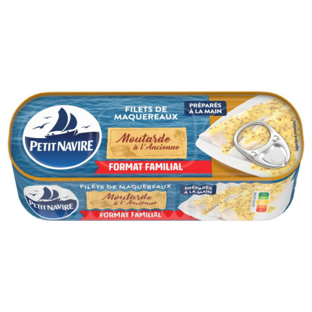 PETIT NAVIRE - Filet de Maquereaux Moutarde Ancienne - boite de 225 g Sonico.fr
