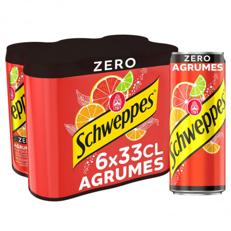 SCHWEPPES - Zero Soda saveur Agrumes - pack de 6 canettes Slim de 33 cl Sonico.fr