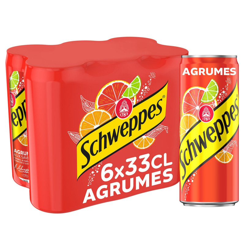 SCHWEPPES - Soda saveur Agrumes - pack de 6 canettes Slim de 33 cl Sonico.fr