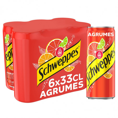 SCHWEPPES - Soda saveur Agrumes - pack de 6 canettes Slim de 33 cl Sonico.fr