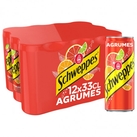 SCHWEPPES - Soda saveur Agrumes - pack de 12 canettes Slim de 33 cl Sonico.fr
