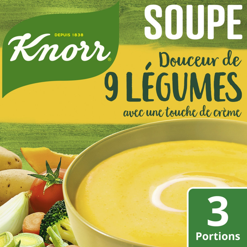 KNORR - Douceur de 9 Légumes avec une Touche de Crème Soupe déshydratée - sachet de 84 g Sonico.fr