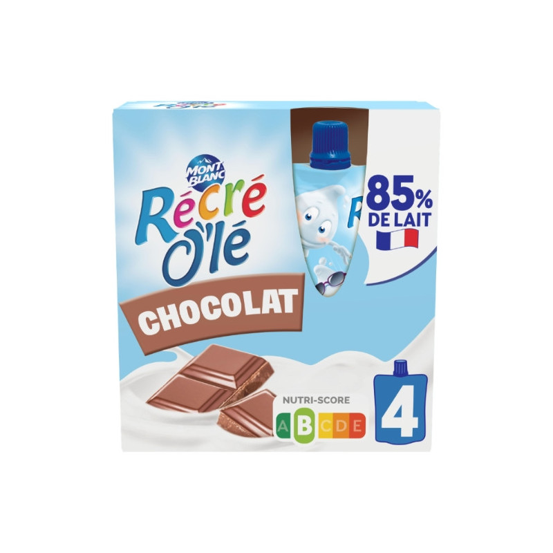 MONT BLANC - Récré O'lé Crème dessert saveur Chocolat - paquet de 4 gourdes de 85 g Sonico.fr