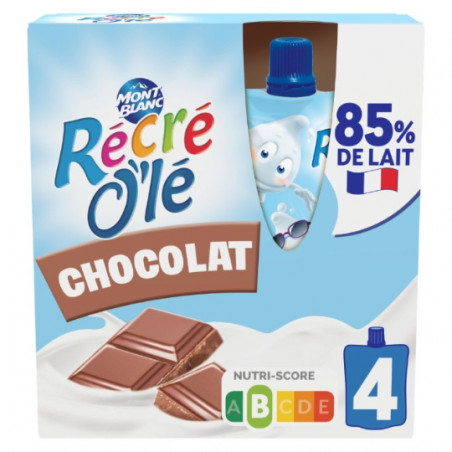 MONT BLANC - Récré O'lé Crème dessert saveur Chocolat - paquet de 4 gourdes de 85 g Sonico.fr