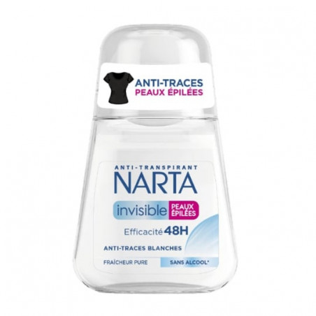 NARTA - Invisible Déodorant Anti-Traces Peaux Epilées 48h - roll on de 50 ml Sonico.fr
