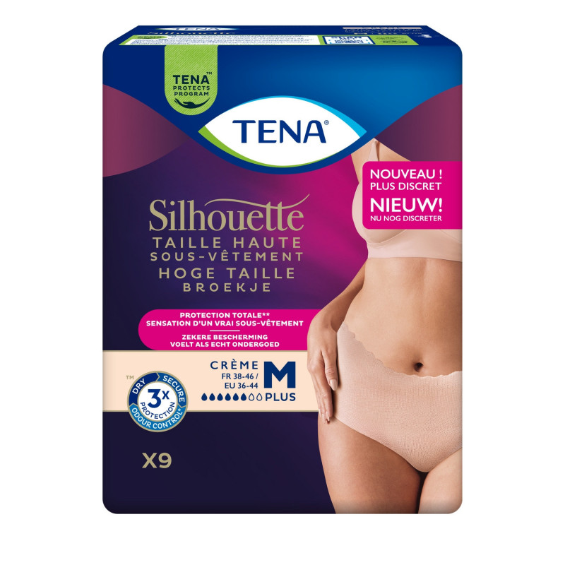 TENA - Silhouette Taille M Plus Taille haute Crème Fuites Urinaires - paquet de 9 Culottes Sonico.fr