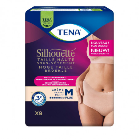 TENA - Silhouette Taille M Plus Taille haute Crème Fuites Urinaires - paquet de 9 Culottes Sonico.fr