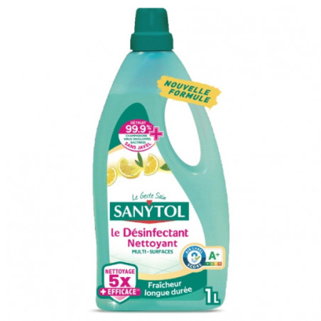 SANYTOL - Nettoyant ménager désinfectant sols et surfaces Citron - bouteille de 1 l Sonico.fr