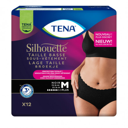 TENA - Silhouette Noire Plus Taille Basse Taille M Fuites Urinaires - paquet de 12 Culottes Sonico.fr