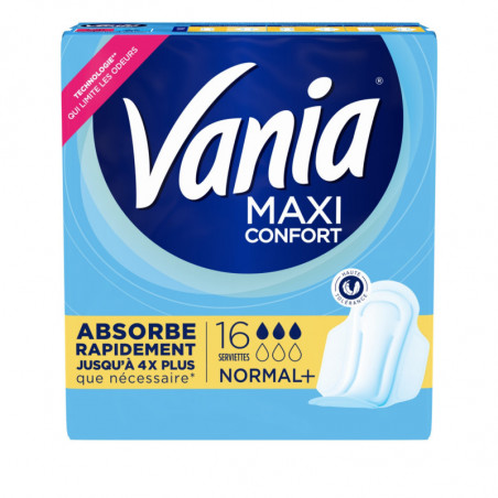 VANIA - Maxi Confort Normal + Plus Parfum Fresh Serviettes hygiéniques - paquet de 16 serviettes Sonico.fr