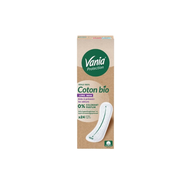 VANIA - Confort Long Protège-slips Coton Bio - boite de 24 Protège-slips Sonico.fr