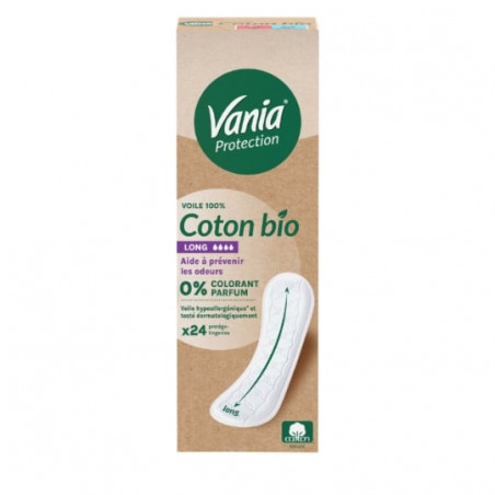 VANIA - Confort Long Protège-slips Coton Bio - boite de 24 Protège-slips Sonico.fr