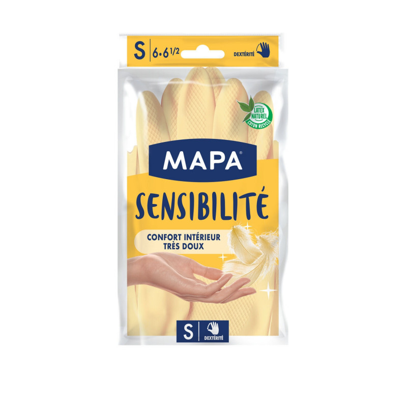 MAPA - Gants de ménage Sensibilité Latex Satiné Taille S - paquet de une paire de gants Sonico.fr