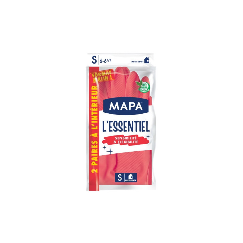 MAPA - Essentiel Taille S Gants de ménage - paquet de 2 paires de gants Sonico.fr