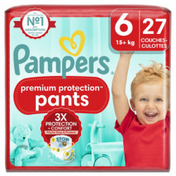 PAMPERS - Premium Protection Pants Taille 6 15kg+ Couches Bébé - paquet de 27 couches Sonico.fr