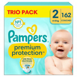 PAMPERS - Premium Protection Taille 2 (4Kg-8Kg) Couches Bébé - paquet de 162 couches Sonico.fr