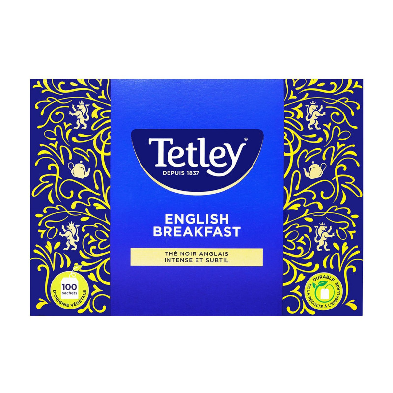 TETLEY - Thé noir English Breakfast - boite de 100 sachets - 200 g Sonico.fr