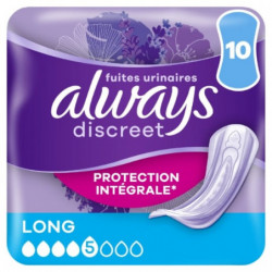 ALWAYS - Discreet Long 5 gouttes Fuites Urinaires - paquet de 10 Serviettes Hygièniques Sonico.fr