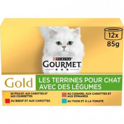 PURINA GOURMET - Les Terrines Pâtée pour chat viandes avec des légumes - boite de 12 boîtes de 85 g Sonico.fr