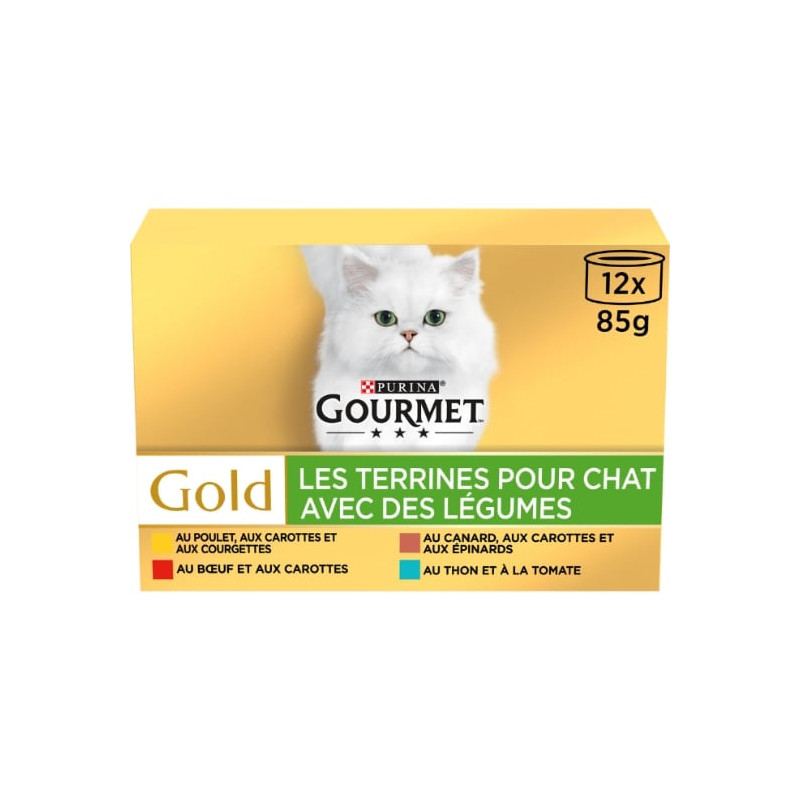 PURINA GOURMET - Les Terrines Pâtée pour chat viandes avec des légumes - boite de 12 boîtes de 85 g Sonico.fr