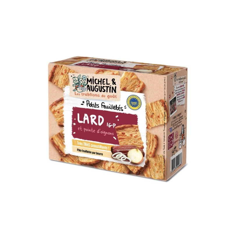 MICHEL ET AUGUSTIN - Petits feuilletés au lard du Sud-Ouest et pointe doignons Biscuits apéritifs - boite de 80 g Sonico.fr