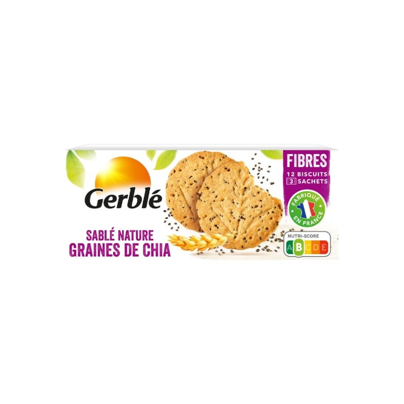 GERBLE - Biscuits Sablé Nature Graines de Chia Fibres - boîte de 132 g Sonico.fr