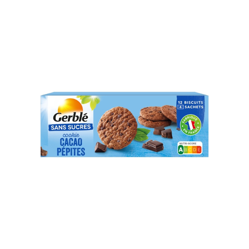 GERBLE - Biscuit Cookie Cacao Pépites Sans Sucres - boîte de 130 g Sonico.fr