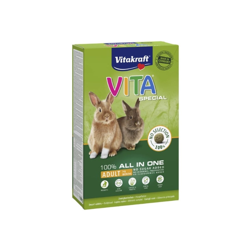 VITAKRAFT - Vita Spécial Aliment Tout en 1 pour lapin nain - boite de 600 g Sonico.fr