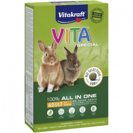 VITAKRAFT - Vita Spécial Aliment Tout en 1 pour lapin nain - boite de 600 g Sonico.fr