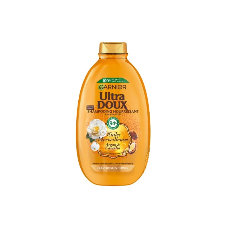 ULTRA DOUX - Shampooing Nourrissant Huiles Merveilleuses Argan Camélia - flacon de 600 ml Sonico.fr